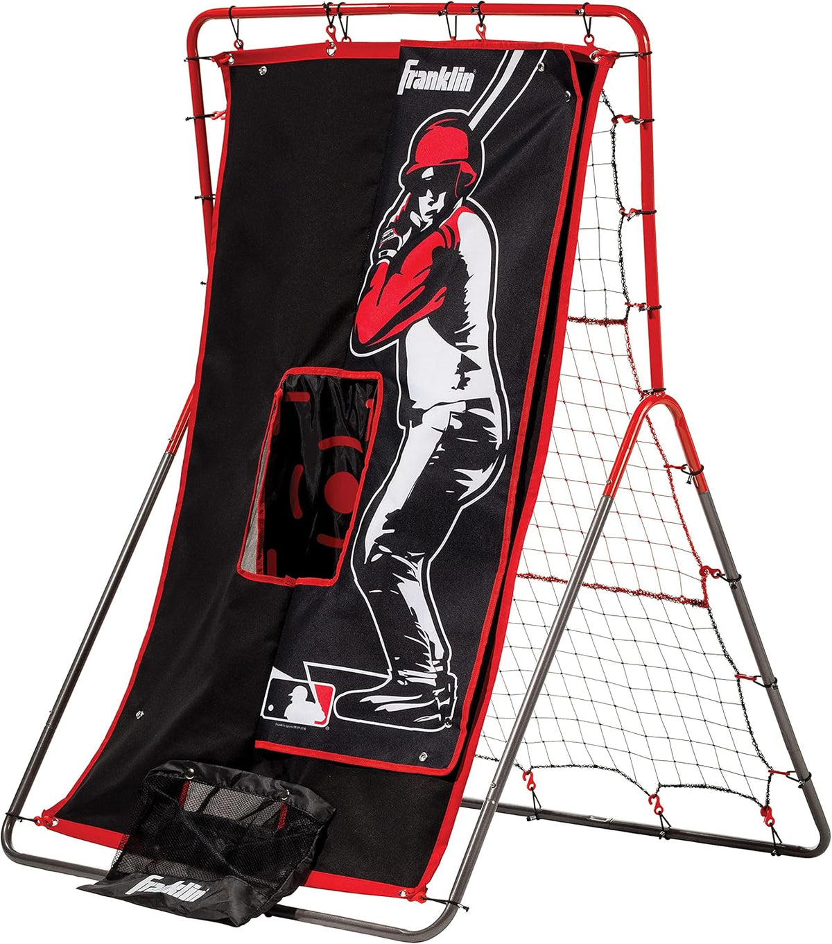 Franklin Sports Baseball Pitching Target and Rebounder Net - 2-in-1 Switch Hitter Pitch Trainer + Pitchback Net - Pitching Target with Hitter + Strikezone, Red